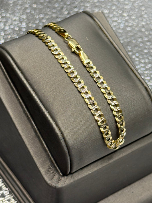 14k solid gold 2-tone diamond cut Cuban