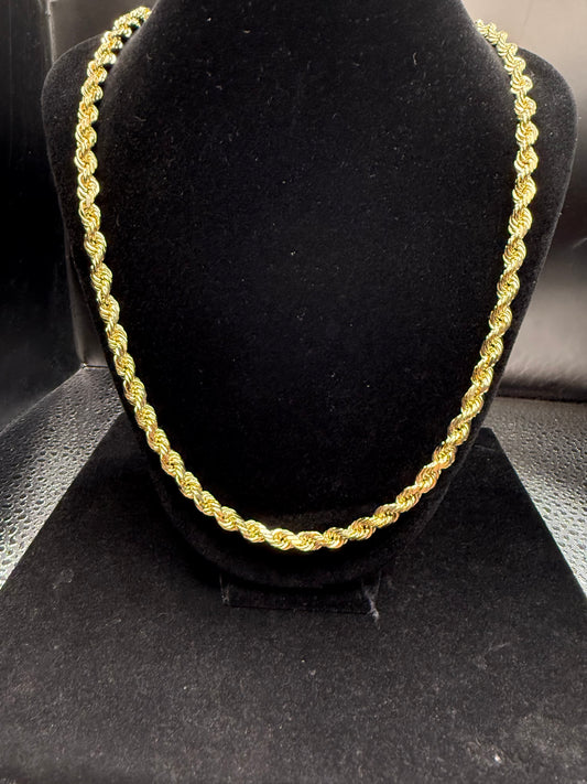 24" Diamond Cut Rope Chain in 14k Solid Gold