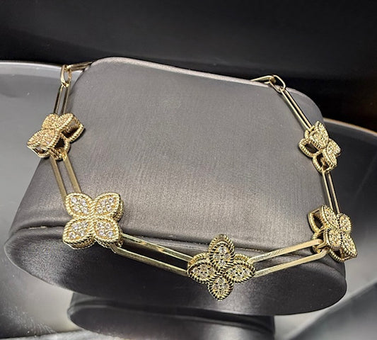 14k Solid Gold Bracelet with Cubic Zirconia Gems